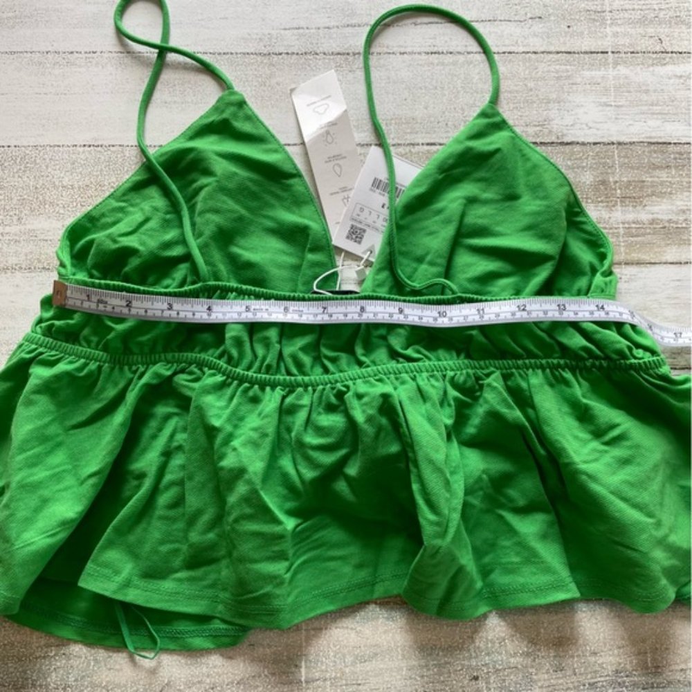 Zara Green Ruffled Cropped Tank Top Size L - Picture 7 of 9